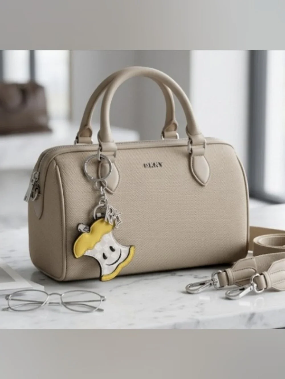 DKNY | Taupe Structured Satchel with Charm
